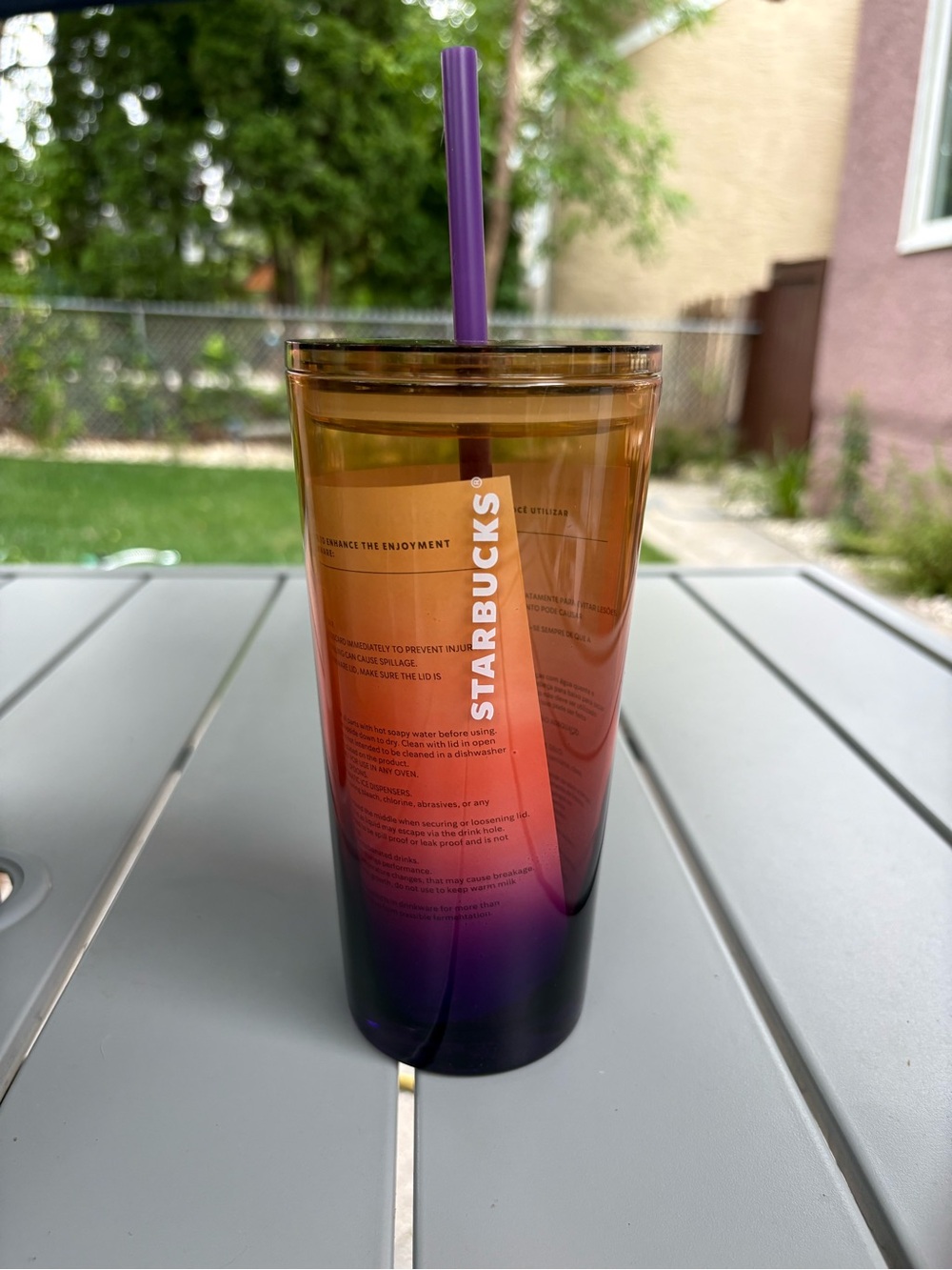 Starbucks Gradient Glass Tumbler in Orange, Pink, Purple with Purple Straw